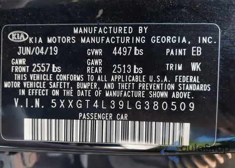 2020 Kia Optima Lx z USA, uszkodzony, nr VIN 5XXGT4L39LG380509